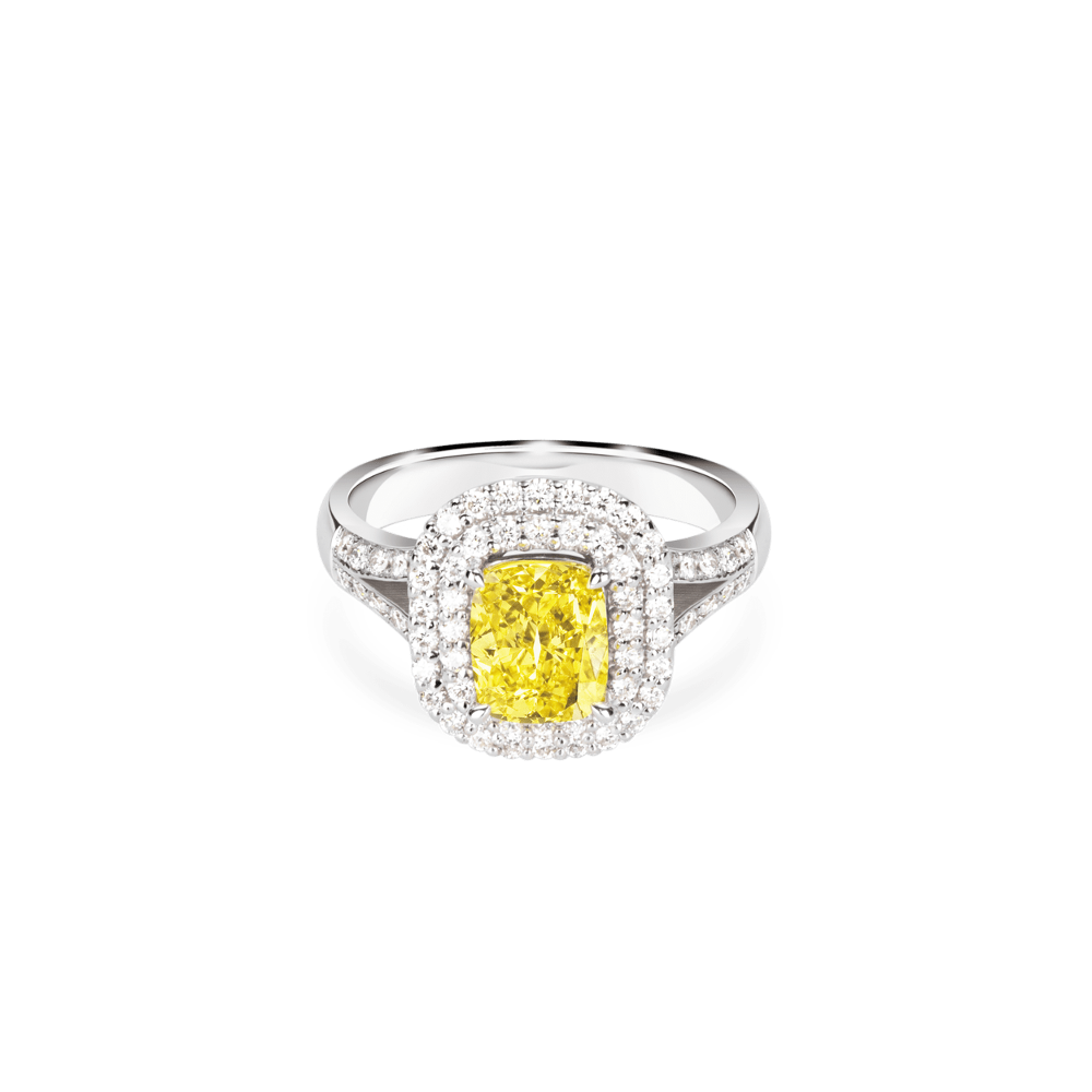 Classic Pavé Cushion Cut Yellow Diamond Ring